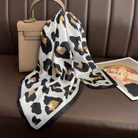 Leopard Scarf Women Imitation Silk Neck Ribbon Ties for Hair Bands Lady Shawls and Wraps Bandana Foulard Square Scarves