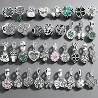 NEW 925 Silver Four Leaf Clover Flower Charms for Bracelet DIY Jewelry Making Rose Daisy Heart Green Enamel CZ Beads Women Gift