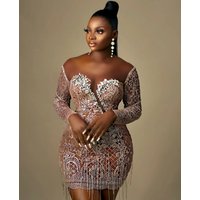 South African Cocktail Dresses Sheath Sweetheart Long Sleeves Short Mini Crystals Homecoming Dresses Haute Couture Customized
