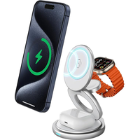 3 in 1 Magnetic 360 Rotate Metal Wireless Charger Stand Pad For iPhone 15 14 13 12 Apple Watch 9 8 Airpods Fast Charging Station