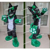 Green Fur Fox Dog Husky Mascot Costume Furry Suit Fursuit Halloween Christmas Wolf Cospaly Party Fursuit Cosplay Adult Size