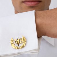 Customized First Letter Olive Branch Pattern Cufflinks, Wedding Stainless Steel Jewelry, Men's Suit Accessories, Groomsmen Gifts