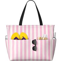 Pale Pink White Stripes Beach Tote Bag Sport Gym Yoga Duffle Large Tote Bag Women Travel Bag Fitness bag