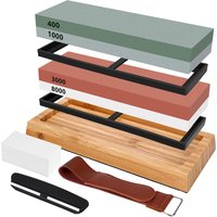 Whetstone Set Sharpening Stone Sharpener Stone Non-slip Bamboo Base Grit 400 1000 3000 8000 for Sharpening Knives Wet Stone