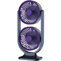 3-Speed Dual Head Desktop Fan, USB Rechargeable Low Noise Personal Cooling Fan with Night Light & Independent Control, Portable Quiet Mini Desk Fan for Home Office Bedroom Indoor Daily Use, Dual Motor