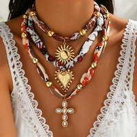 Bohemian Fish Coral Pendant Necklace Vintage Beaded Chain Stainless Steel Cloth Wrap Scarf Necklace for Women Beach Jewelry