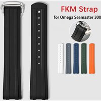 FKM Fluoro Rubber Watch Strap 20mm for Omega Seamaster 300 Curved End Sport Waterproof Diving Men Replace Watch Band Bracelet