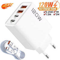 120W 4-ports USB Type-C Charger Fast Charging Data Cable USB Phone Charger Adapter For Xiaomi iPhone17 16 15 Huawei Wall Charger
