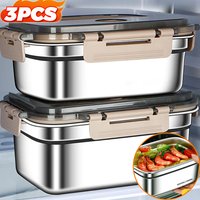 Large Capacity Bento Box 1700/2100ML Stainless Steel Lunch Box with Lid Microwave Suitable Fridge Leak-proof Food Storage Box