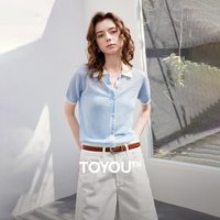 TOYOUTH Women's Lightweight Slub Linen Pullover 2026 Summer New Sheer Color Block Polo Neck Knit Top