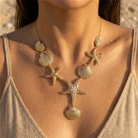 Vintage Shell Starfish Clavicle Necklace for Women Bohemian Conch Sea Stare Charm Choker Chain Holiday Party Jewelry Gift