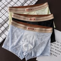 1/3PCS Sexy Perspective Lace Floral Man Underwear Quick-dry Breathable Mesh Ice Silk Men's Panties High Elastic Smooth Boxers