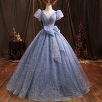 Real Photos Glitter Prom Gown Puff Sleeves Princess Birthday Dresses Sparkling robe de bal Formal Evening Party For Women New