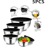 5pcs - Stainless Steel Nested Bowls with Sealing Lids, a set of 5 mixing bowls for kitchen baking, serving, fruit and vegetable
