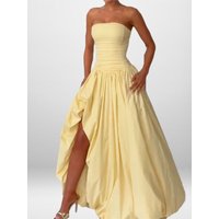 Elegant Women's Dresses Solid Color Tube Top Irregular Pleated Slit Sleeveless Robe Party Date Business Nightclub Sexy Vestidos