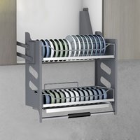 304 stainless steel Kitchen Hanging cabinet dishes pull basket double layer Damping hydraulic lifting drawer baskets bowl shelf