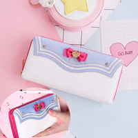Anime Bow Handheld PU Purse Tsukino Usagi Cute Moon Girls Cosplay Wallet Cartoon Portable Zipper Sailor Prop