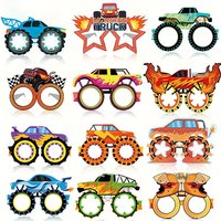 Monster Truck Paper Glasses, 12 Pairs Novelty Funny Eyeglasses, Monster Truck Party Favors Photo Booth Props for Birthday Party