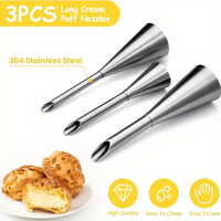 3pcs Cream Icing Piping Nozzle Tips,Stainless Steel Cream Puff Nozzle Decor Pastry Icing Piping Decorating Tools,Baking Supplies