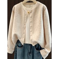 2026 Spring Autumn Women Soft Knit Cardigan Button Front Long Sleeve Short Cropped Minimalist Casual All Match Daily Outerwear