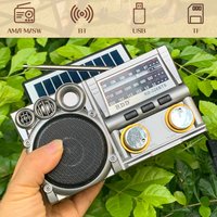 Portable Emergency Radio Vintage Solar Charging FM AM SW Radios Rechargeable Bluetooth Speaker TF Card USB Slot Full Band Radio