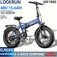 Lookrun V20 48V 15,6Ah Elektrofahrrad für Erwachsene, 20*4 Zoll Reifen, 7-Gang-Assistenzmodus, Reichweite 50-80 km, Mountainbike, bürstenloser Motor, herausnehmbarer Lithium-Akku, elektrisches Fahrrad