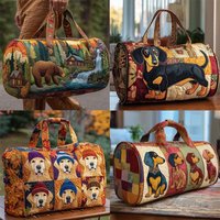 Shoulder Strap Quilted Duffle Bag 3D Quilting Craft Animals Pattern Travel Duffel Bag Tote Bags Large Capacity Sports Gym Bag