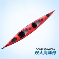 Tandem Ocean Kayak, 2 Person Rotomolded Plastic Canoe, Durable Hardshell Boat for Long Distance Travel
