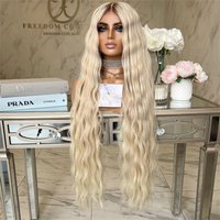 Ombre Lace Front Wig Cosplay Party Blonde Synthetic Wig Ombre Blonde Deep Wave High Heat Fiber 34inchs Long Lace Frontal Wig