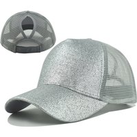 Korean-style Sequined and Mesh Fabric Baseball Cap with Exposed Ponytail. Available in Multiple Colors and Suitable for Summer.