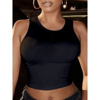 Women's Casual Sleeveless Crew Neck Fitted Crop Tank Top Stretchy Soft Blouse Breathable for Sports Gym Daily Street Vacation