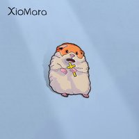 Screaming Hamster Rat Enamel Pins Mouse With Cross Metal Brooches Fashion Lapel Badge Backpack Clothes Jewelry Gift for Friends