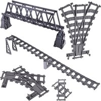 Stadt Züge DIY Bausteine Gerade Gebogene Schiene Ziegel Teile Brücke Tunnel Modell Weiche Flexible Kreuz Gleise Eisenbahn MOC Spielzeug