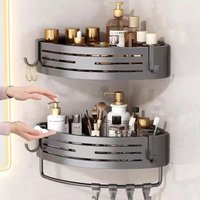Estante triangular para baño, de aleación de aluminio, gris/plateado, para pared, sin taladros, ligero y de lujo.