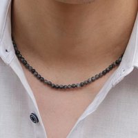 Unique 18Inch Choker Necklace Men Minimalist 6mm Natural Stone Collar Boyfriend Gift Hiphop Rock Short Colar Neck Accessories