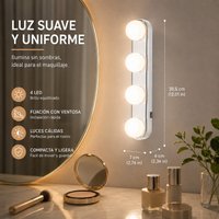 Lampa do makijażu z 4 diodami LED, przenośne i bezprzewodowe światło przednie z przyssawkami do łazienki i toaletki 30,5x7x6 cm