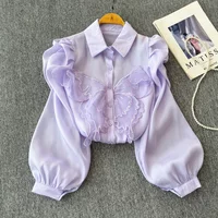 Tie Flower butterfly Loose Shirt Women Elegant Transparent Long Sleeve Lapel Fashion 2026 Ladies Casual Slim Blouse