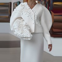 Elegant V-neck Coat & Half Skirts Outfits Women Casual Puff Sleeve Long Skirt Suits Fashion Petals Decoration Solid 2 Piece Sets