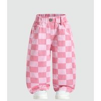 Baby Girls' Pink Plaid Jeans Stylish & Versatile With Full Elastic Waist. Perfect for Daily Play, Outdoor Activities, Easter Par