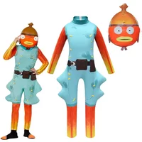New Fortnite Halloween Fish Stick Costume for Teen Boy Girl Jumpsuit Cloth Christmas Mask+Playsuit Pelele Bodysuit Boutique Kit
