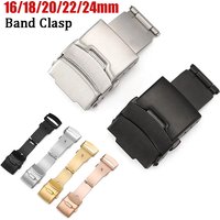 16/18/20/22/24MM Stainless Steel Watchband Clasp Folding Buckle Double Press Silver Black Watch Strap Repair Accessories