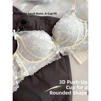 New Sweet Lace Bra Women's Small Chest Gathered Look Big Comfortable Peach Chest No Steel Ring Home Clothes 3/4 Cup Nylon Fabric