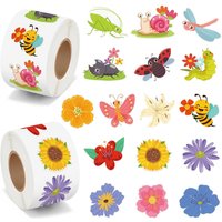 500pcs Butterfly & Flower Sticker Rolls 16 Designs Colorful Blossom Insect And Plant Decorations for Kids Teachers Classroom