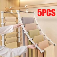 5PCS Multi Layer Pants Hanger Space Saving Closet Organizer Foldable Trousers Clothes Rack Wardrobe Storage with Non Slip Clips