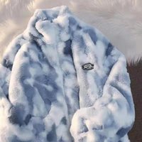 Women's Oversized Lamb Fur Jacket Tie-Dye Winter Thickened Lamb Velvet Top Trendy Casual Style Long Sleeve Zipper Closure