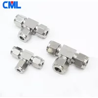Stainless steel 304 1/8" 1/4" 3/8" 1/2" 3mm 4mm 6mm 8mm 10mm 12mm 14mm 16mm 18mm 3 Way Double Ferrule Tee Tube fitting Connector