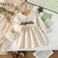 Baby Girls Long Sleeve Bear Dress With Bow For Spring Autumn Doll Neck Dress 3-24M Casual Fashion Dresses