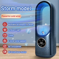 Leafless Electric Fan Portable USB Air Cooler 6 Speed Silent Timer Air Conditioner Cooling Fan Humidifier Conditioning Fan Home