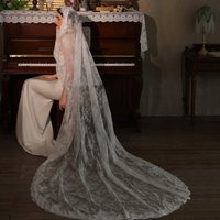 Veil Bridal Velos De Novia Largos Wedding Accessories Mariage 230M Wedding Veil with Comb Lace Edge Cathedral Wedding