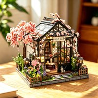 Japanese Style DIY Miniature Doll House Kit with LED Light 3D Wooden Puzzle Building with Full Furniture Creative Gift Dollhouse